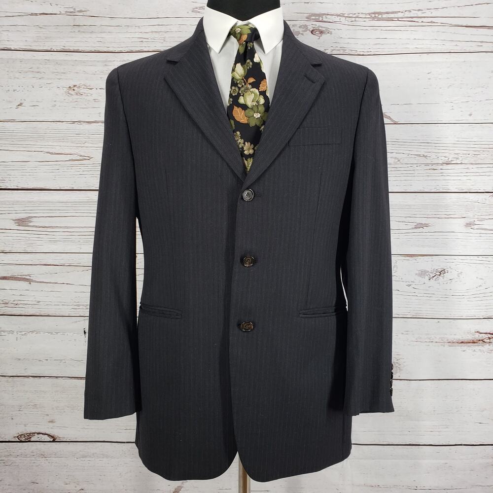 Ralph Ralph Lauren Black 100%Wool Pinstriped Blazer Jacket Size 38R